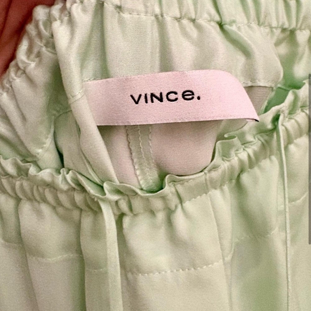 Women’s Wide-Leg Satin Pants in Light Green - Picture 2 of 4